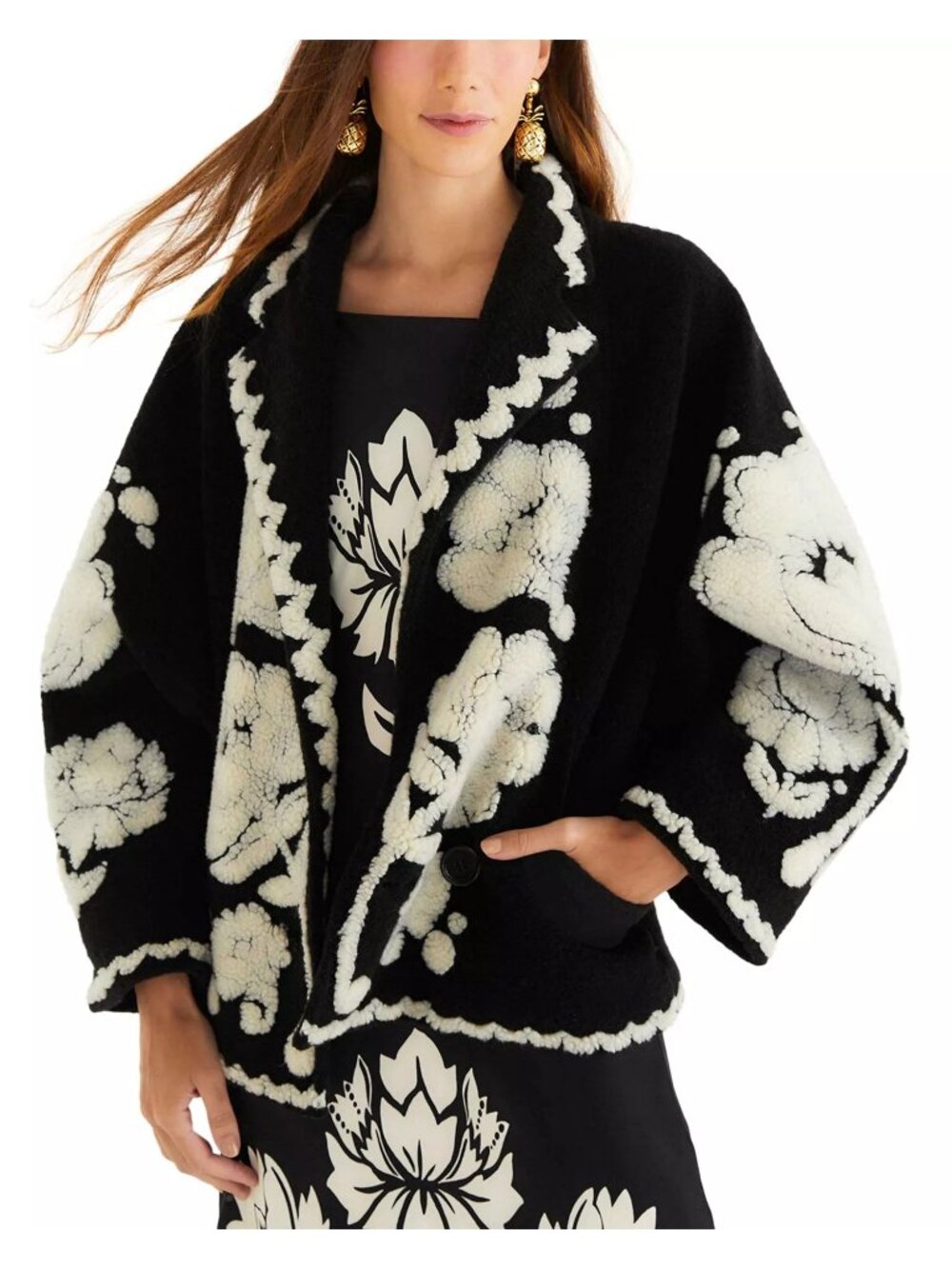 NWT Farm Rio Floral Arabesque Fleece Coat Cream Size Small
